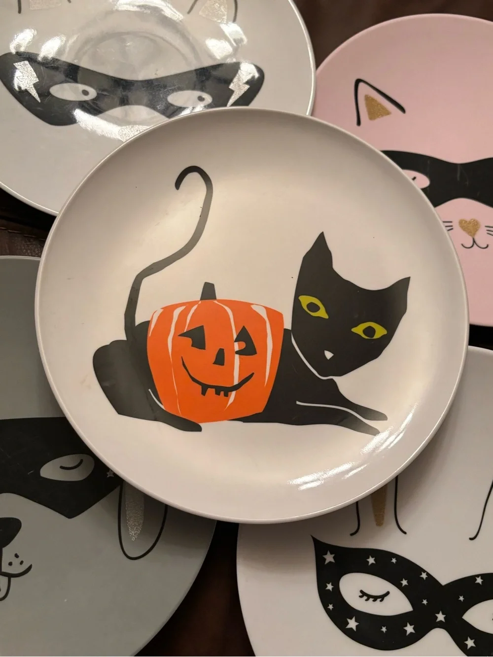 Cute Masked Animal Dessert Plates - Pink & Gray Melamine Set - Pottery Barn